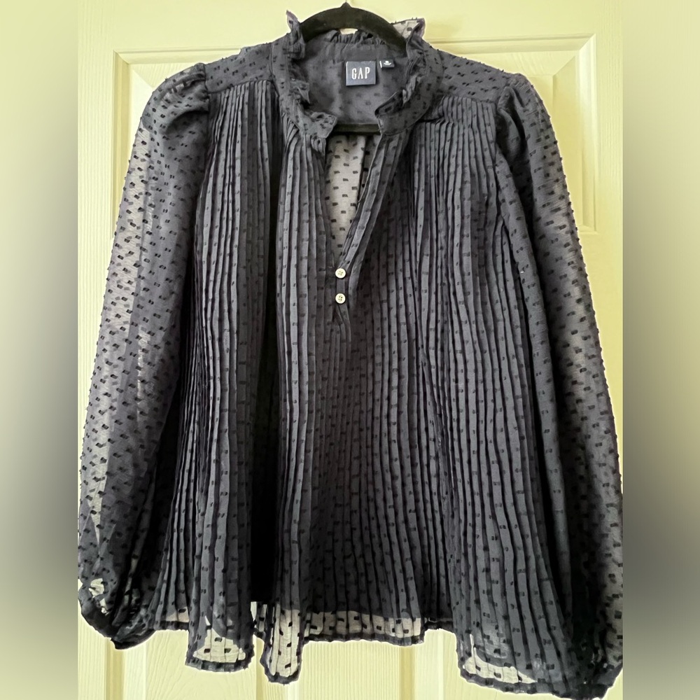 Gap Navy Blue Swiss Sot Sheer Ruffle Blouse
